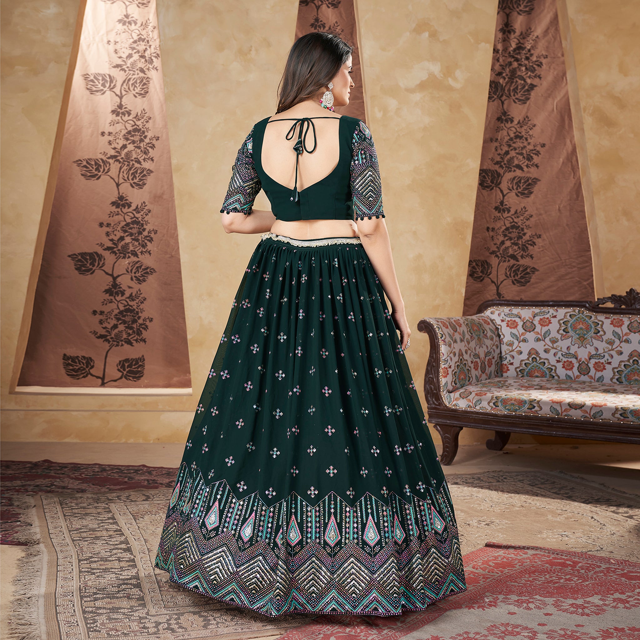 Elina Fashion Green Color Georgette Pigment Foil Work Lehenga Choli for Women