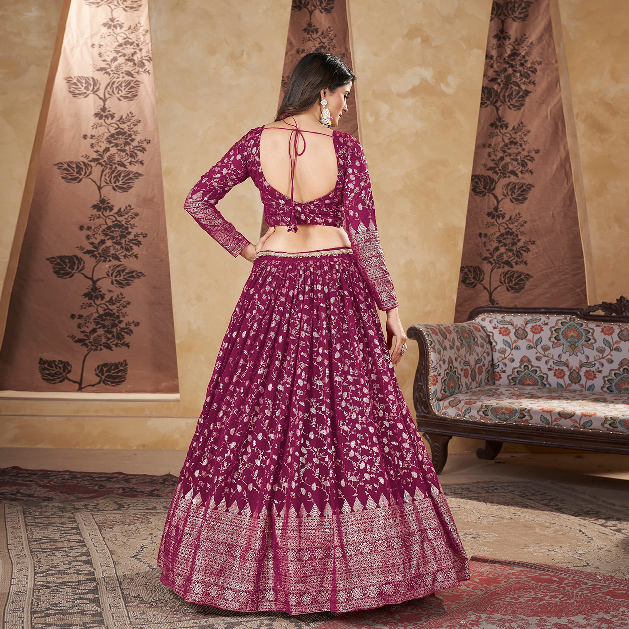 Elina Fashion Deep Pink Color Georgette Pigment Foil Work Lehenga Choli for Women