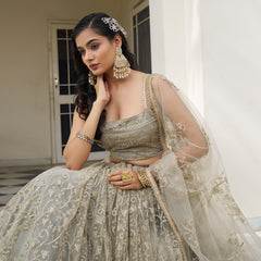 Elina Fashion Ivory color Butterfly Net Embroidery Work  Lehenga Choli for Women