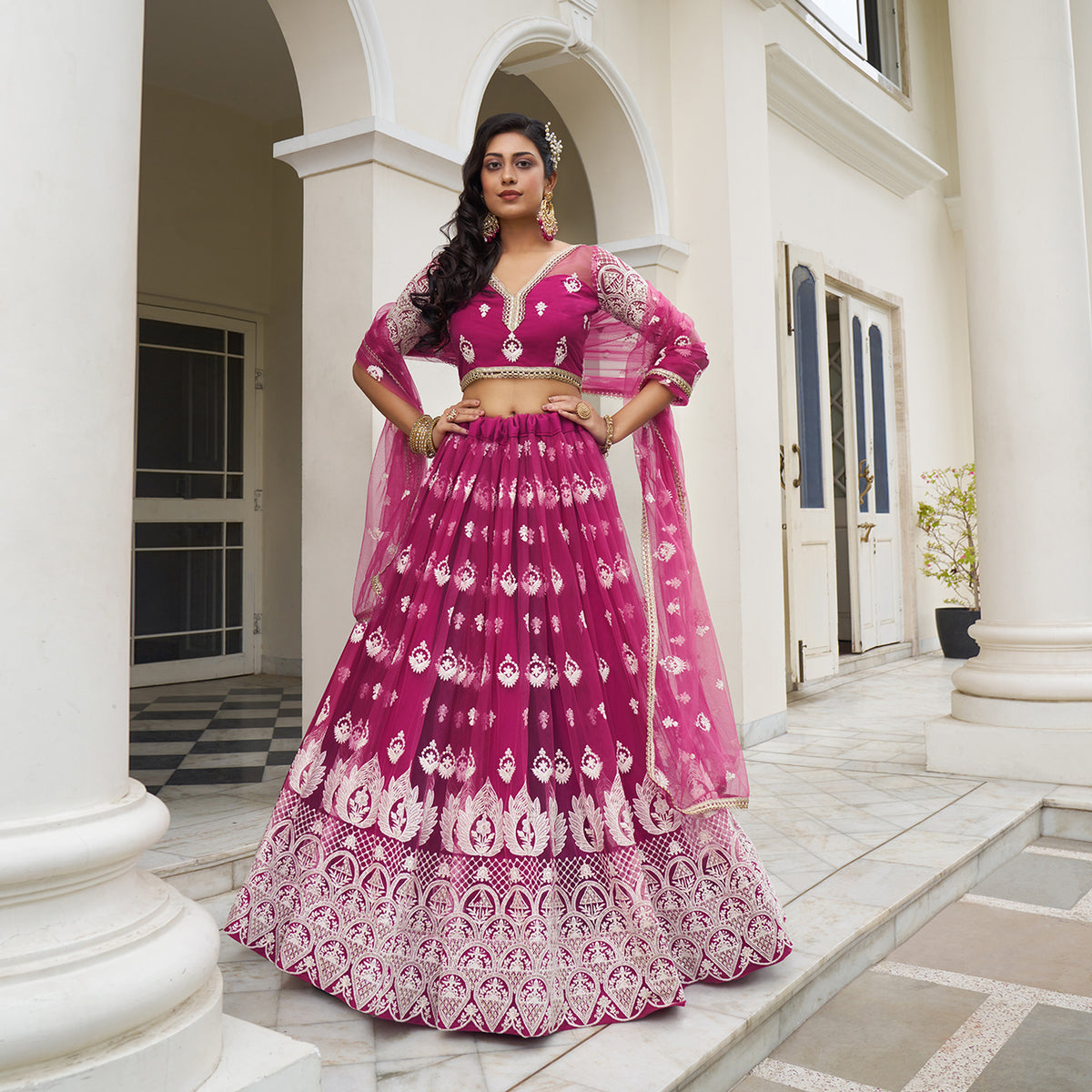 Pink Butterfly Net Embroidery Lehenga Choli