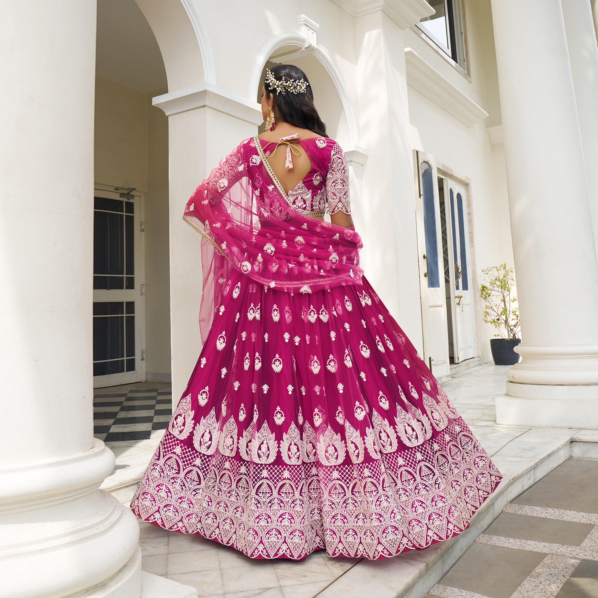 Elina Fashion Pink color Butterfly Net Embroidery Work  Lehenga Choli for Women