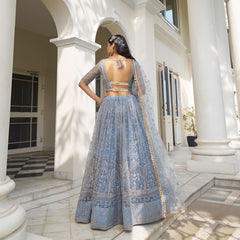 Elina Fashion Blue color Butterfly Net Embroidery Work Lehenga Choli for Women