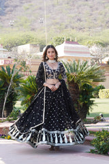 Elina Fashion Black color Faux Georgette Embroidery Work Lehenga Choli for Women