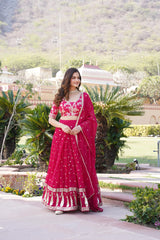 Elina Fashion Pink color Faux Georgette Embroidery Work Lehenga Choli for Women