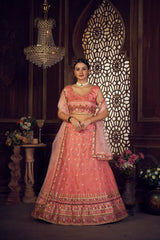 Elina Fashion Peach color Net Embroidery Work  Lehenga Choli for Women