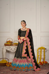 Elina Fashion Black color Taffeta Silk Embroidery Work Ready To Wear Lehenga Choli for Women