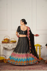 Elina Fashion Black color Taffeta Silk Embroidery Work Ready To Wear Lehenga Choli for Women