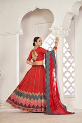 Elina Fashion Red color Taffeta Silk Embroidery Work  Lehenga Choli for Women