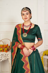 Elina Fashion Green color Taffeta Silk Embroidery Work Lehenga Choli for Women