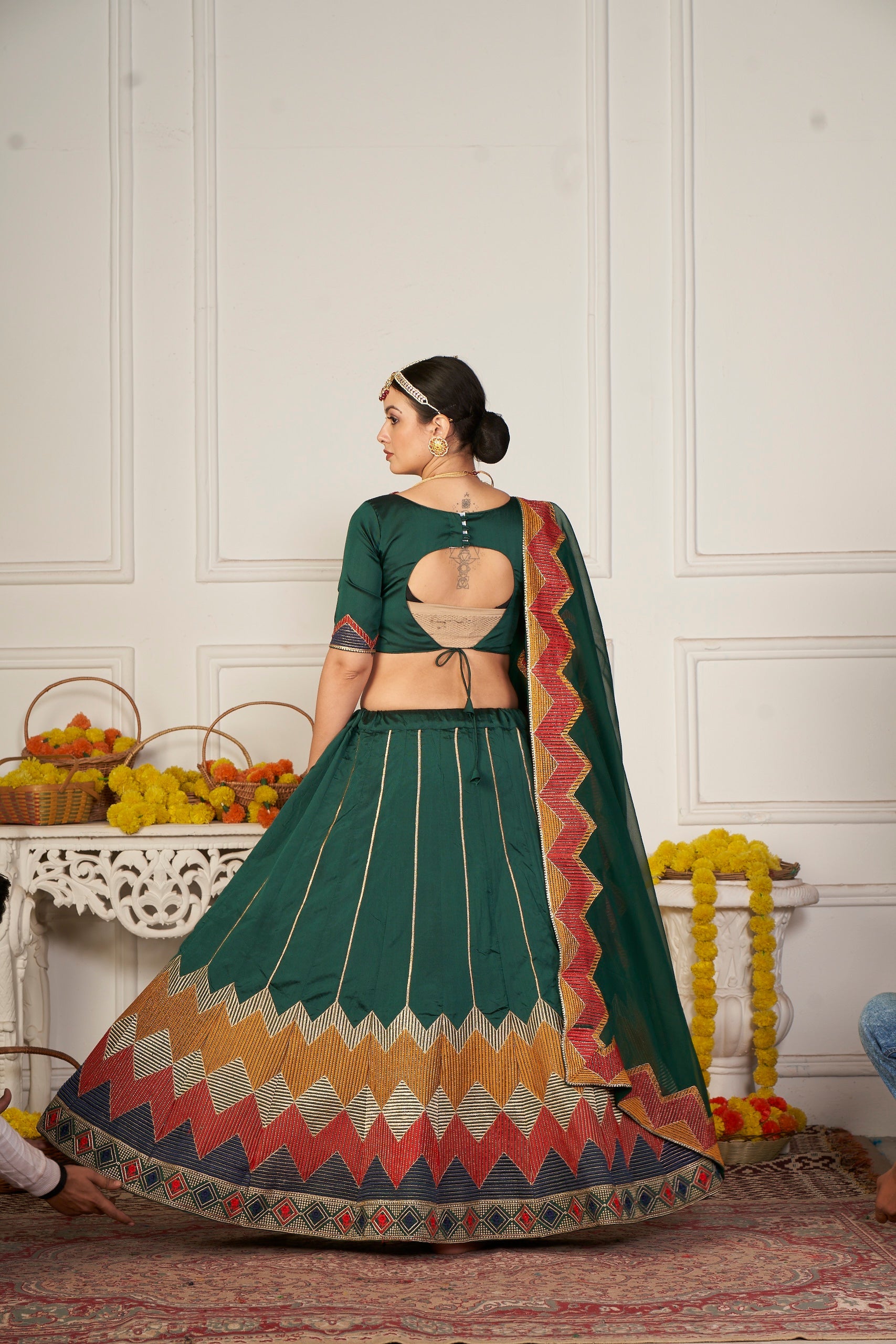 Elina Fashion Green color Taffeta Silk Embroidery Work Lehenga Choli for Women