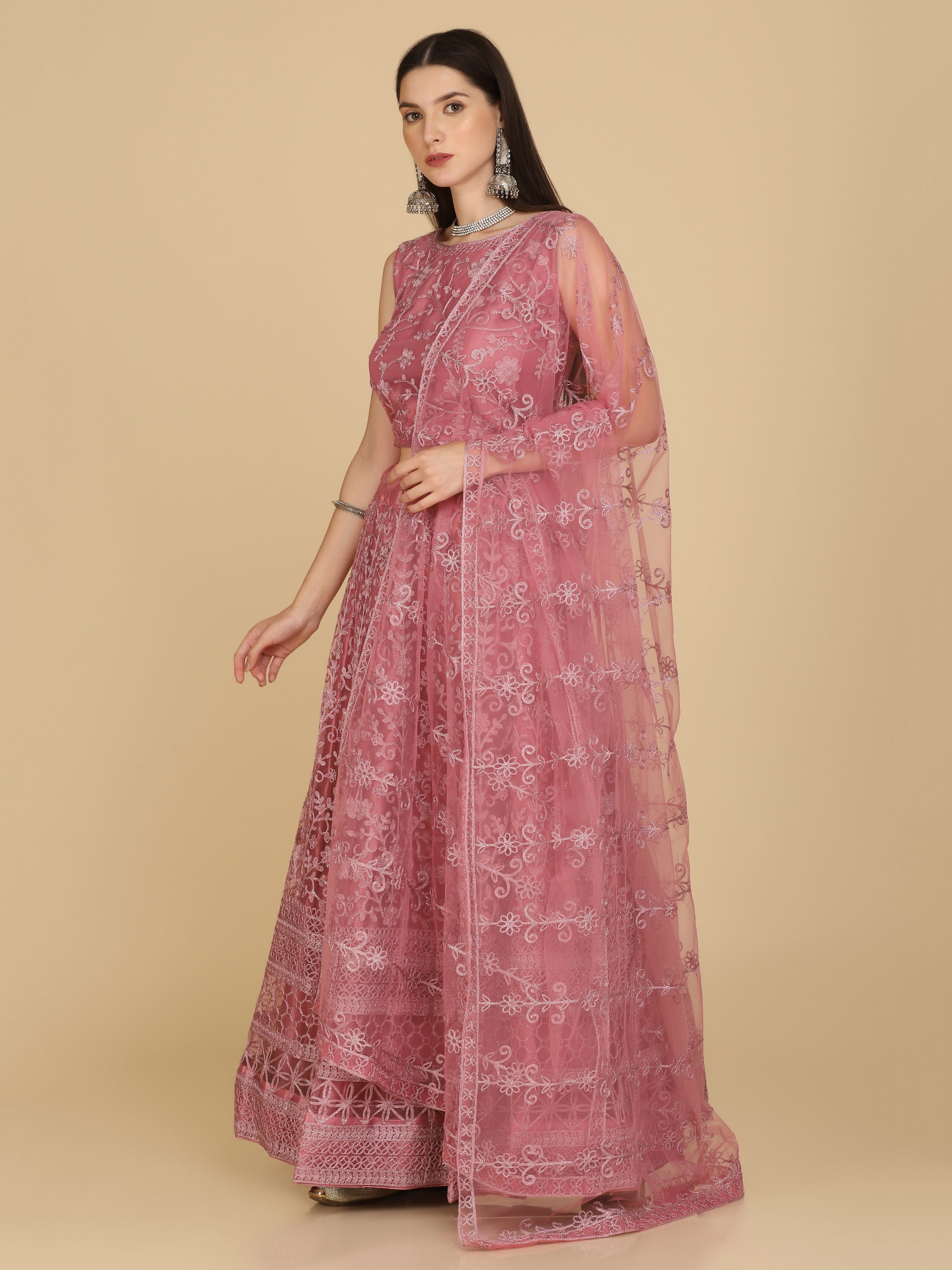 Elina Fashion Pink color Net Embroidery Work Lehenga Choli for Women