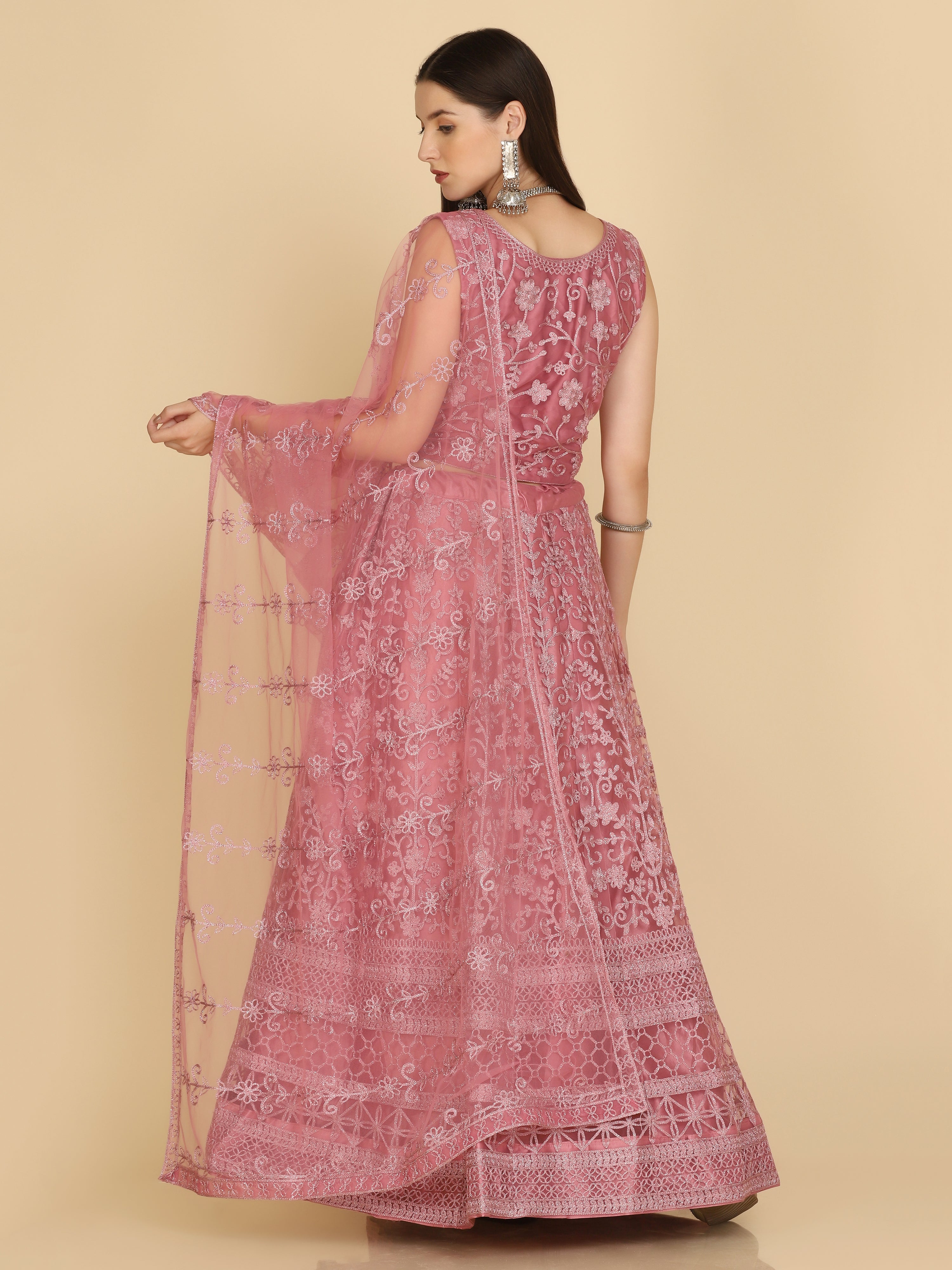 Elina Fashion Pink color Net Embroidery Work Lehenga Choli for Women