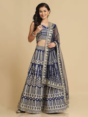 Elina Fashion Blue color Taffeta Silk Embroidery Work Lehenga Choli for Women