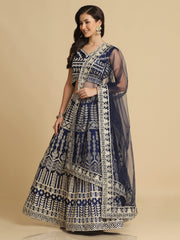 Elina Fashion Blue color Taffeta Silk Embroidery Work Lehenga Choli for Women