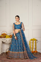 Elina Fashion Teal color Net Embroidery Work  Lehenga Choli for Women