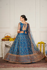 Elina Fashion Teal color Net Embroidery Work  Lehenga Choli for Women