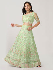 Elina Fashion Parrot Green color Net Embroidery Work Lehenga Choli for Women