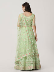 Elina Fashion Parrot Green color Net Embroidery Work Lehenga Choli for Women