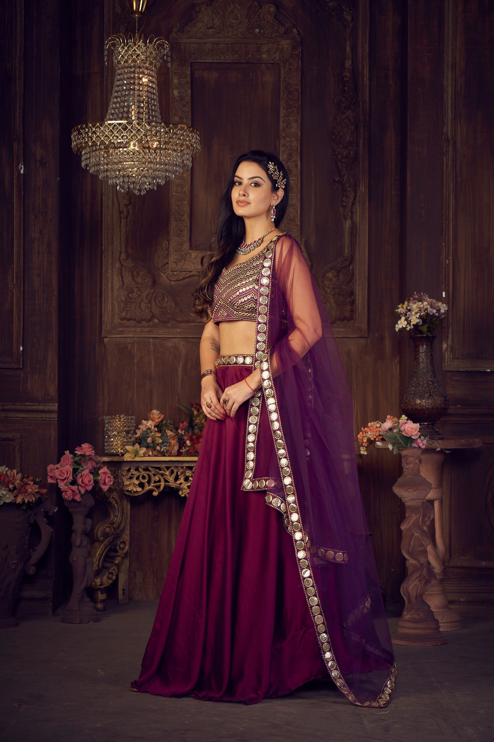 Elina Fashion Purple color Rangoli Silk Embroidery Work  Lehenga Choli for Women