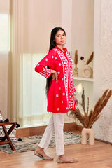 Red Rayon Chikankari Embroidery  Kurti