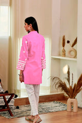 Pink Rayon Chikankari Embroidery  Kurti