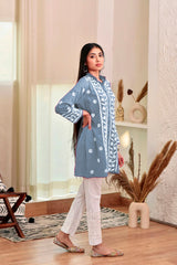 Grey Colored Rayon  Designer Chikankari Embroidery Work Kurti