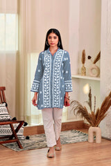 Grey Colored Rayon  Designer Chikankari Embroidery Work Kurti