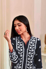 Navy Blue Rayon Chikankari Embroidery  Kurti