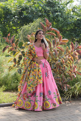 Elina Fashion Pink color Dolla Silk Embroidery Work  Lehenga Choli for Women