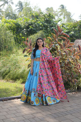 Elina Fashion Sky Blue color Dolla Silk Embroidery Work Ready To Wear Lehenga Choli for Women