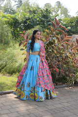 Elina Fashion Sky Blue color Dolla Silk Embroidery Work Ready To Wear Lehenga Choli for Women