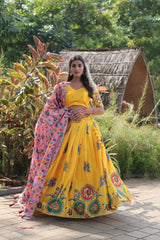 Elina Fashion Yellow color Dolla Silk Embroidery Work  Lehenga Choli for Women