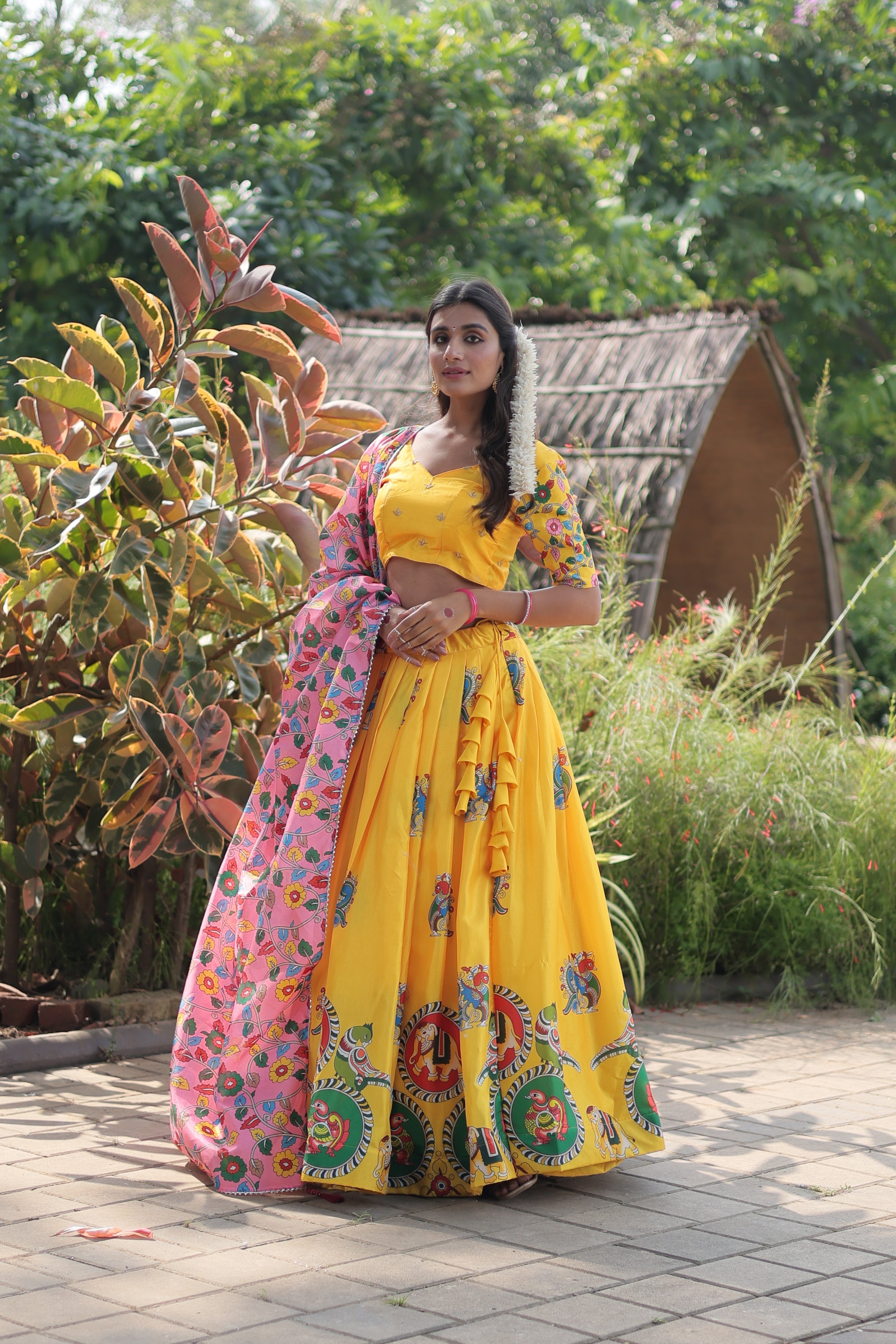 Elina Fashion Yellow color Dolla Silk Embroidery Work  Lehenga Choli for Women