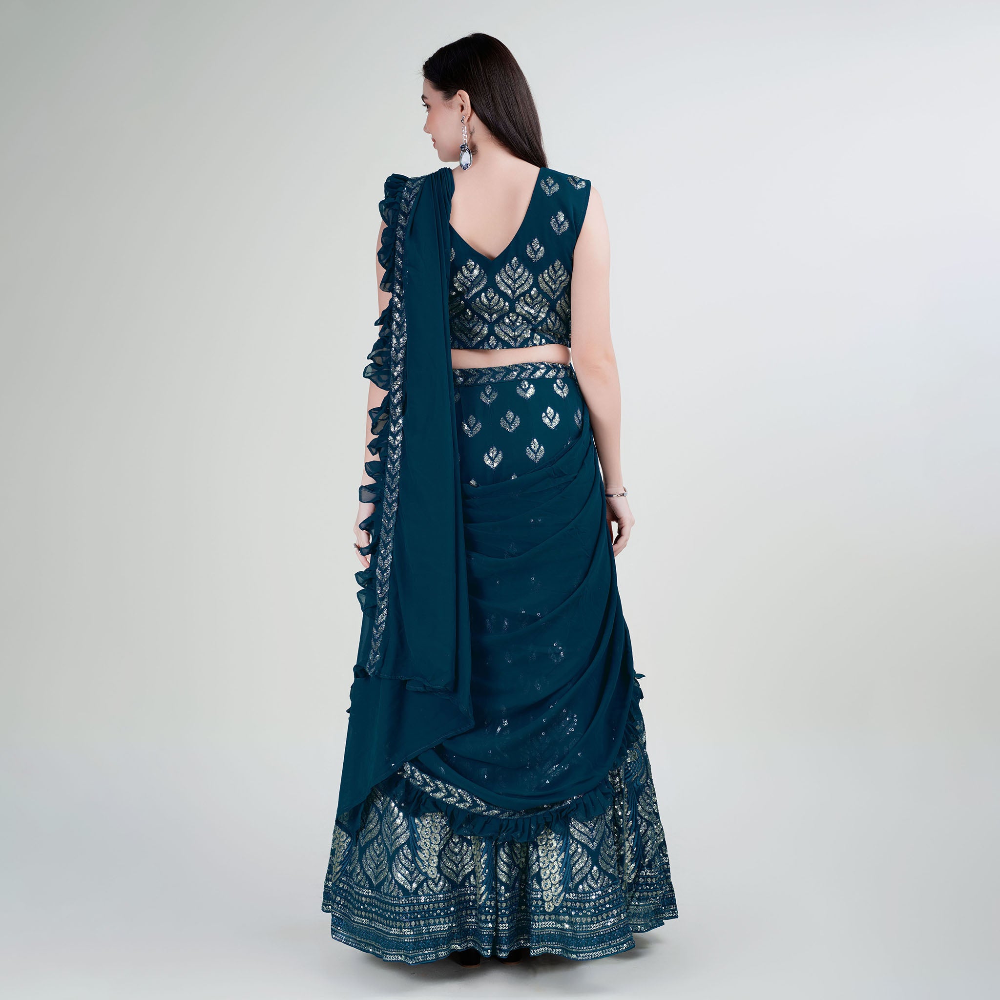 Elina Fashion Teal color Georgette Embroidery Work Ready To Wear Lehenga Choli for Women