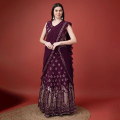 Elina Fashion Purple color Georgette Embroidery Work Ready To Wear Lehenga Choli for Women