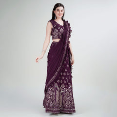 Elina Fashion Purple color Georgette Embroidery Work Ready To Wear Lehenga Choli for Women