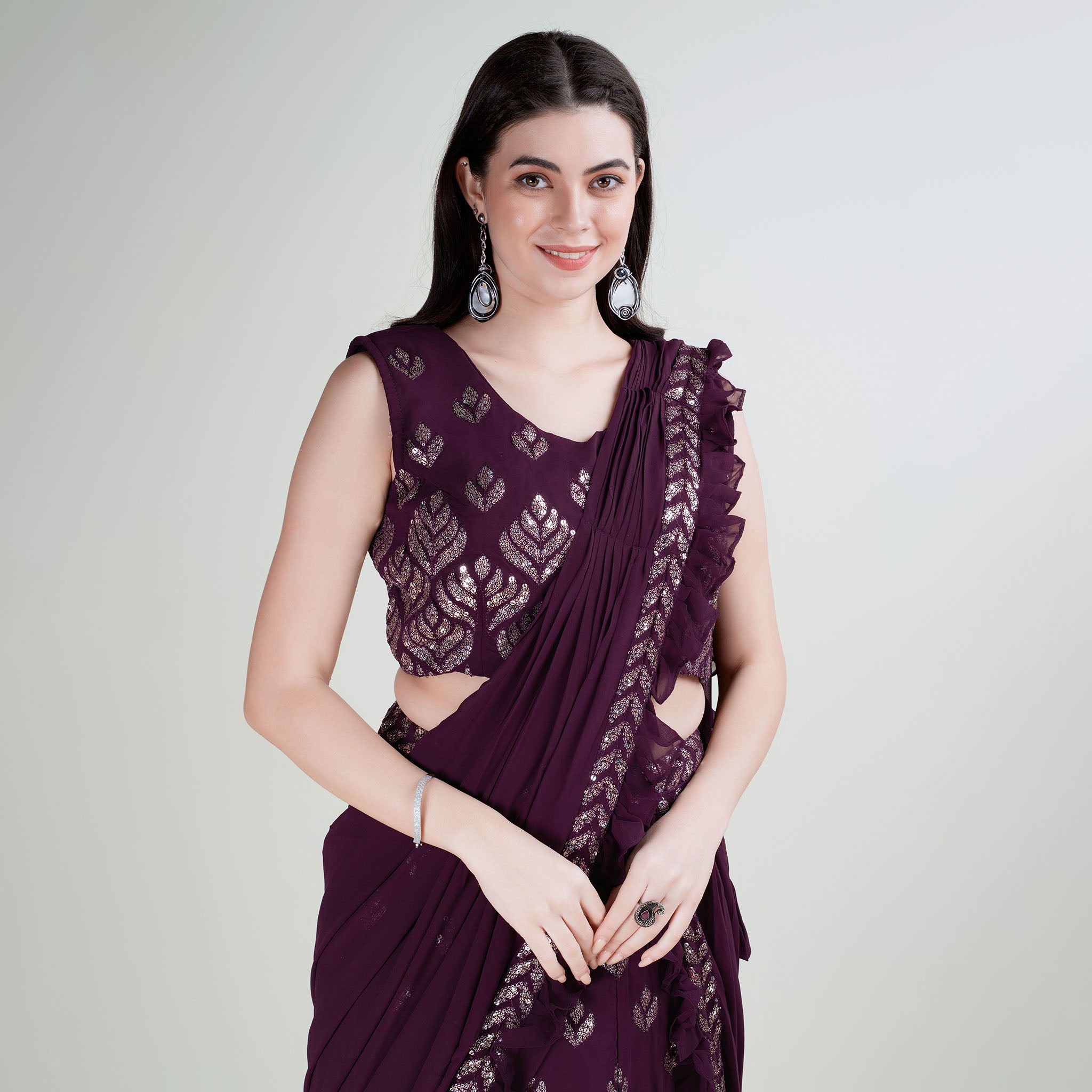 Elina Fashion Purple color Georgette Embroidery Work Ready To Wear Lehenga Choli for Women