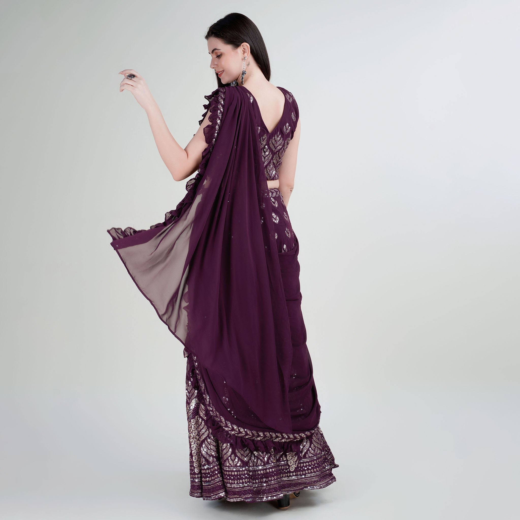 Elina Fashion Purple color Georgette Embroidery Work Ready To Wear Lehenga Choli for Women