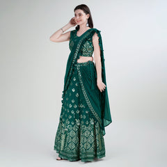 Elina Fashion Green color Georgette Embroidery Work Ready To Wear Lehenga Choli for Women