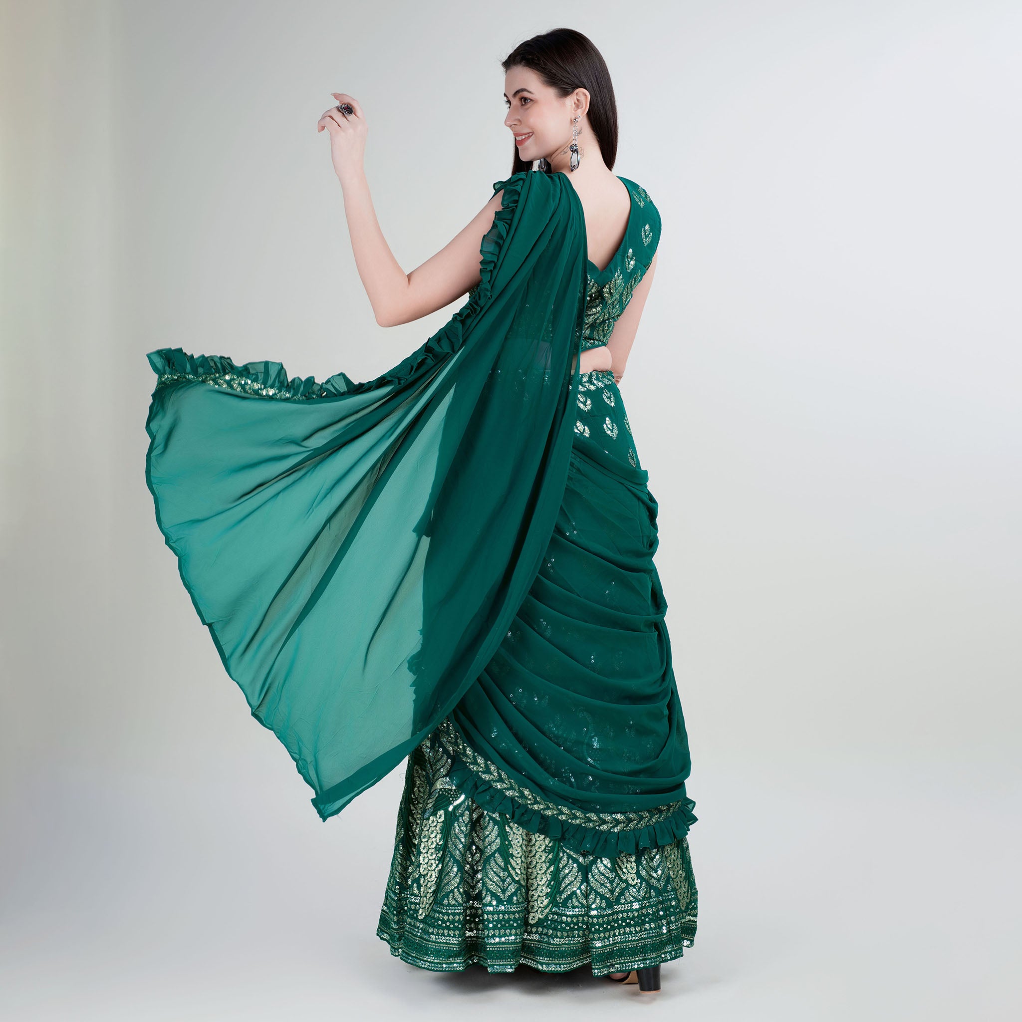 Elina Fashion Green color Georgette Embroidery Work Ready To Wear Lehenga Choli for Women