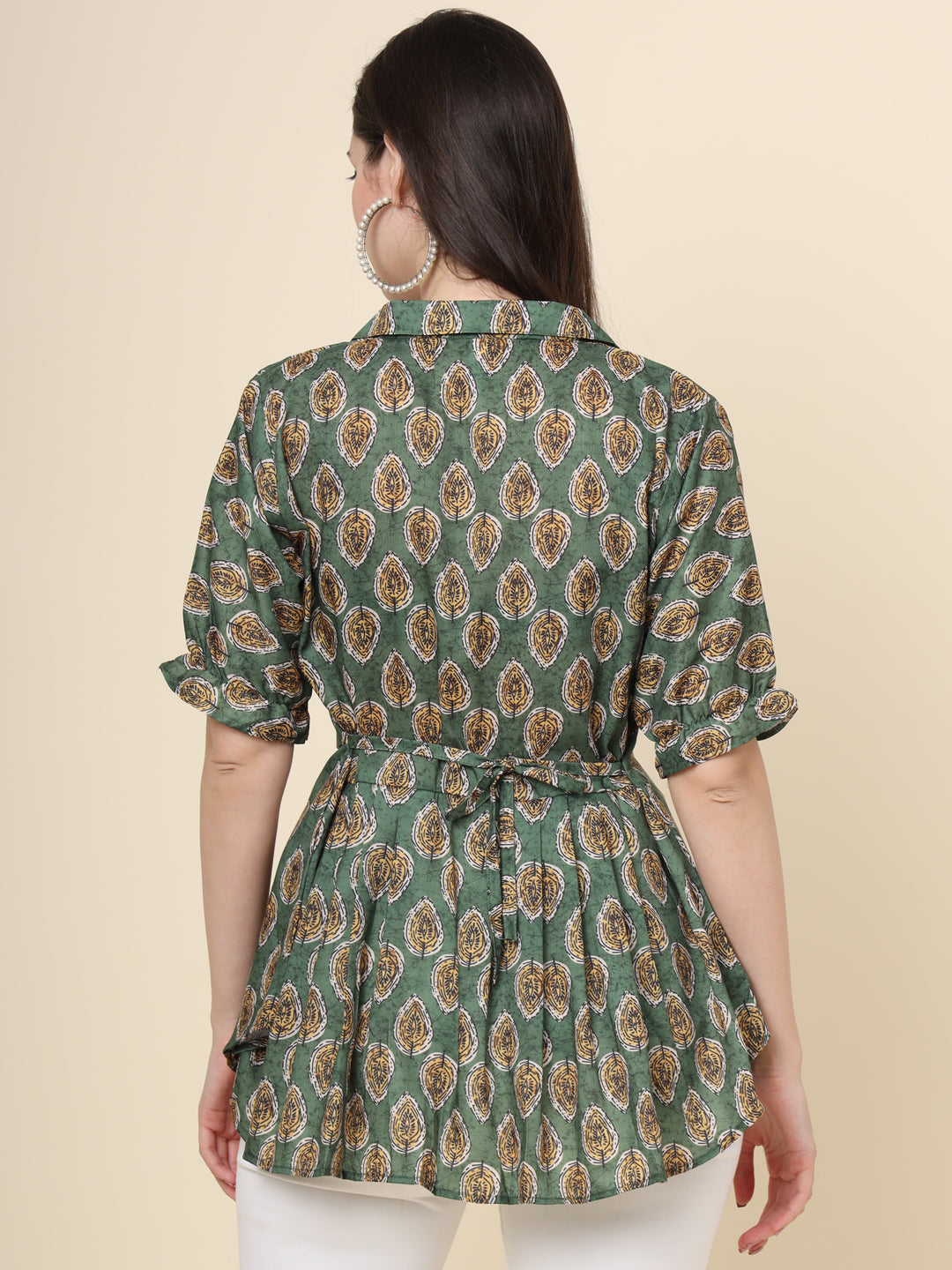 Green Colored Cotton Printed  Tunic For Women