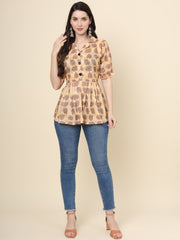 Peach Colored Cotton Printed  Tunic For Women