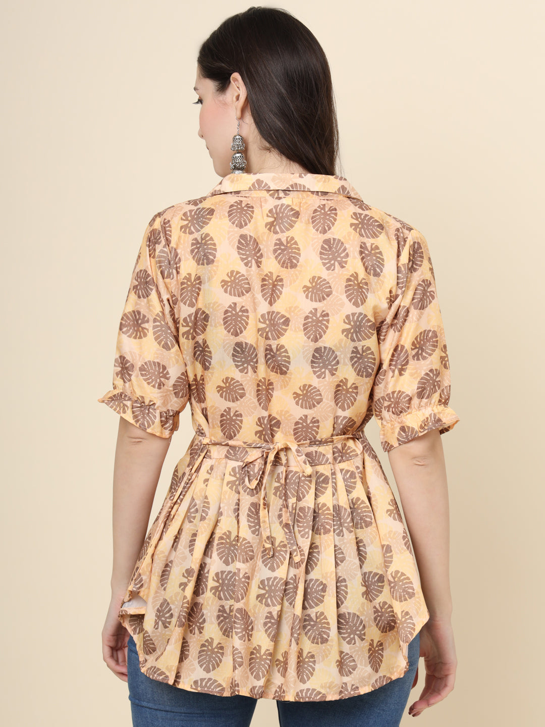 Peach Colored Cotton Printed  Tunic For Women