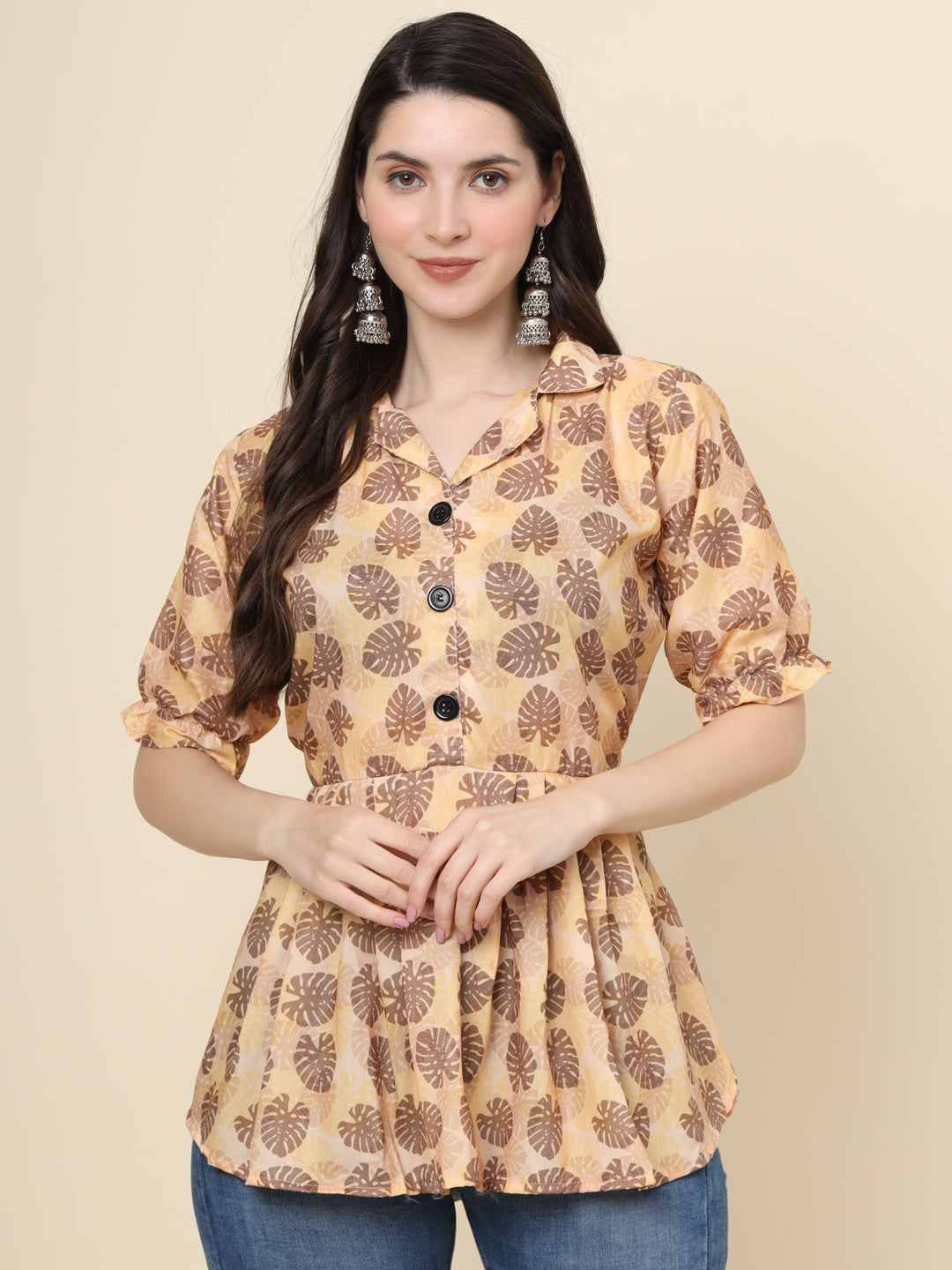 Peach Colored Cotton Printed  Tunic For Women