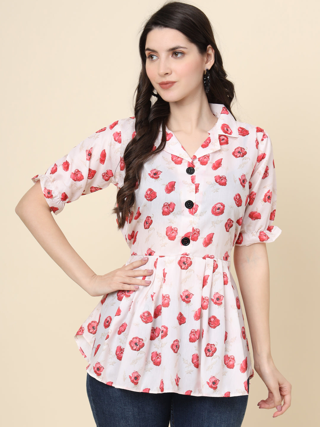 White Colored Cotton Printed  Tunic For Women