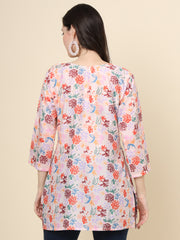 Peach Colored Cotton Printed  Tunic For Women