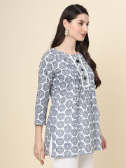 Grey Colored Cotton Printed  Tunic For Women