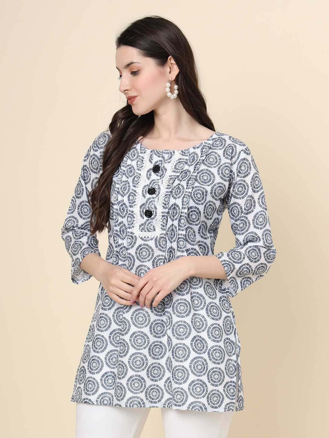 Grey Colored Cotton Printed  Tunic For Women