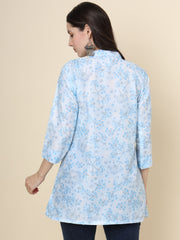 Sky Blue Colored Cotton Printed  Tunic For Women