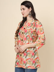 Multi Colored Cotton Printed  Tunic For Women